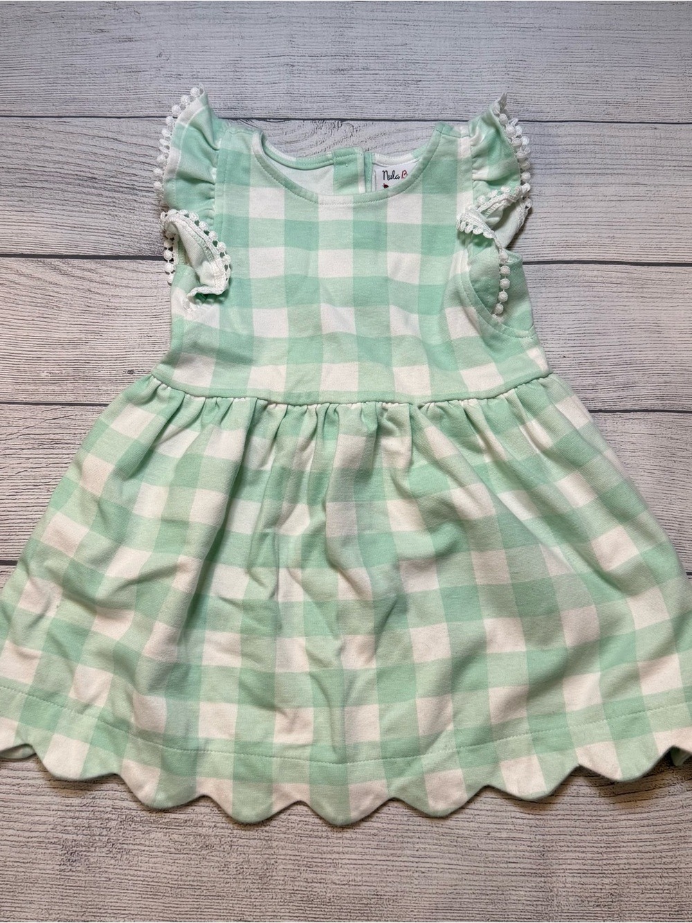 Girls Mint Gingham Ruffle Sleeve Dress